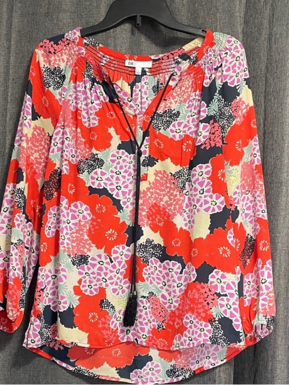 DR2 Floral Peasant Blouse in Red, Pink, Black, Cream